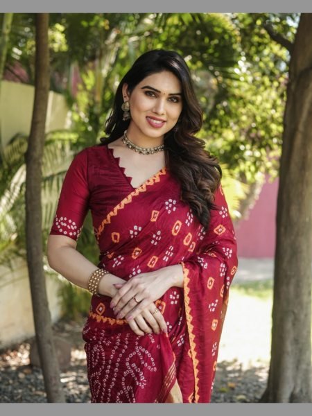 Exclusive Pure Bandhej silk saree  with Zari Weaving  Bandhej Sarees Wholesale