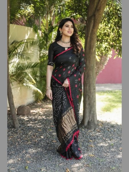 Exclusive Pure Bandhej silk saree  with Zari Weaving  Bandhej Sarees Wholesale