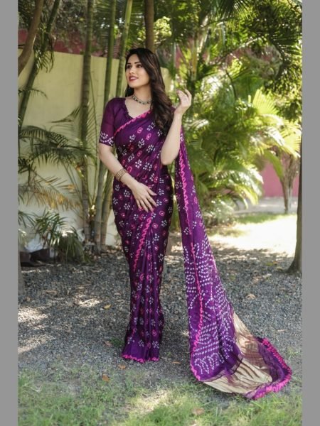 Exclusive Pure Bandhej silk saree  with Zari Weaving  Bandhej Sarees Wholesale