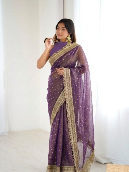 Exclusive Purple Boutique Collection Fancy Border Saree at Wholesale Rate 