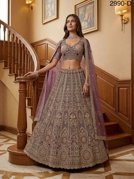 Exclusive Purple Bridal Net Lehenga with Heavy Embroidery Work  Lehenga