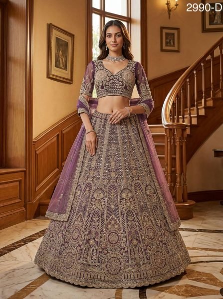 Exclusive Purple Bridal Net Lehenga with Heavy Embroidery Work Bridal Lehenga Choli