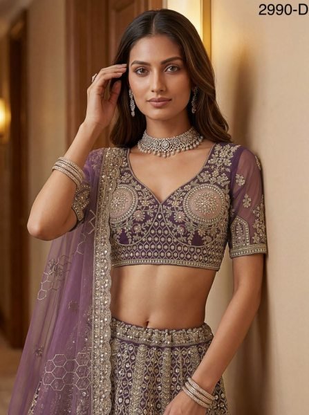 Exclusive Purple Bridal Net Lehenga with Heavy Embroidery Work Bridal Lehenga Choli