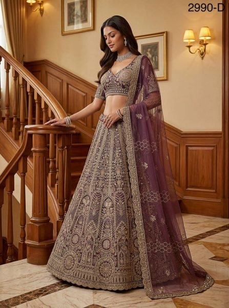Exclusive Purple Bridal Net Lehenga with Heavy Embroidery Work Bridal Lehenga Choli