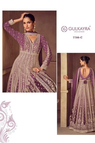 Exclusive Purple Real Chinon Top with Front and Back Embroidery Work for Festival Anarakali Gown Wholesale