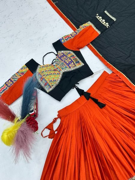 Exclusive Red Black Pure Cotton Navratri Lehenga Choli with Real Mirror Work for Navratri Navratri Lehnega Choli