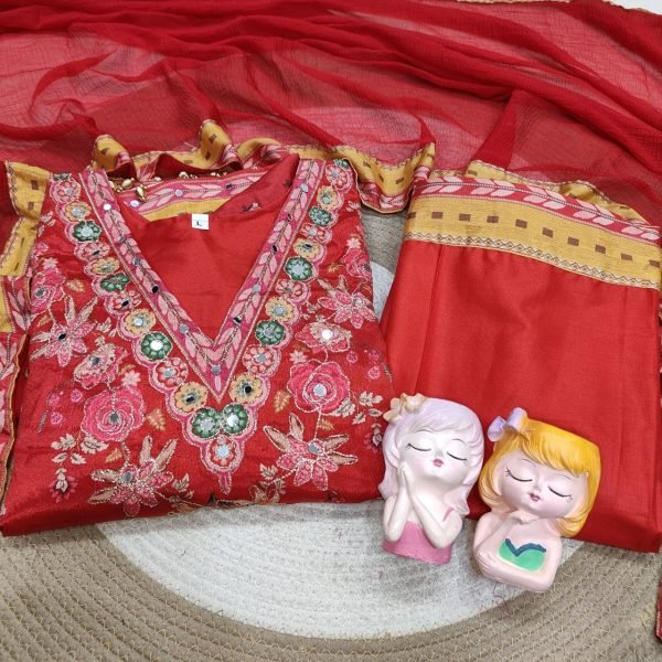 Exclusive Red Original Mirror Work Kurti Suit Set With Dupatta at Manufacturer Price Printed Kurtis