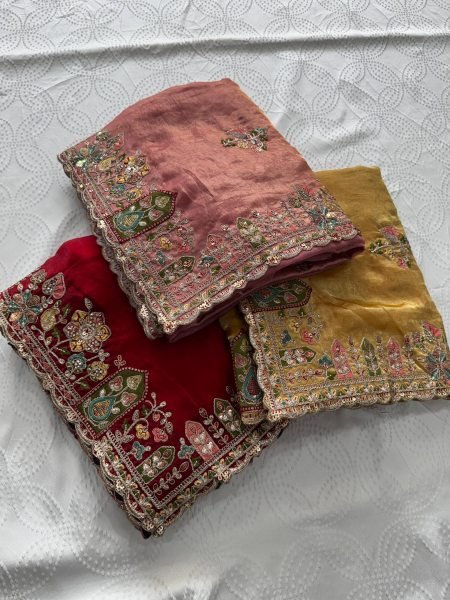 Exclusive Red Space Silk Saree with Zarkan Work and Mono Slub Silk Blouse Designer Wedding Sarees Wholesale