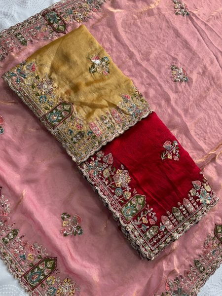Exclusive Red Space Silk Saree with Zarkan Work and Mono Slub Silk Blouse Designer Wedding Sarees Wholesale
