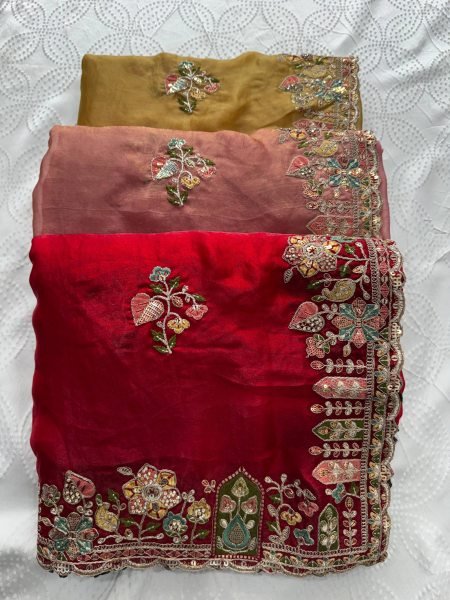 Exclusive Red Space Silk Saree with Zarkan Work and Mono Slub Silk Blouse Designer Wedding Sarees Wholesale