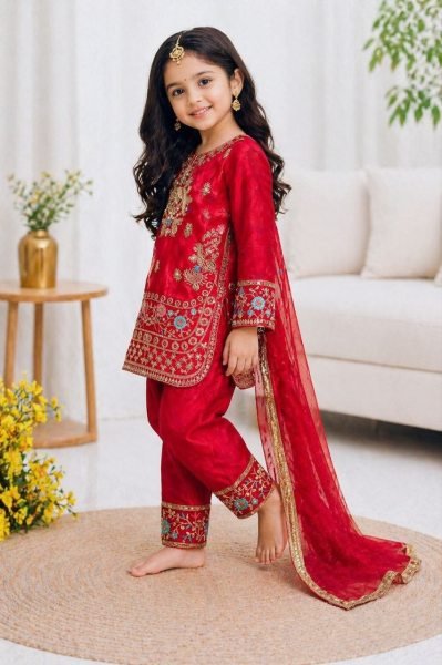 Exclusive Red Stylish Girls Silk Palazzo Set with Dupatta for Wedding and Party Wear Girls Wear
