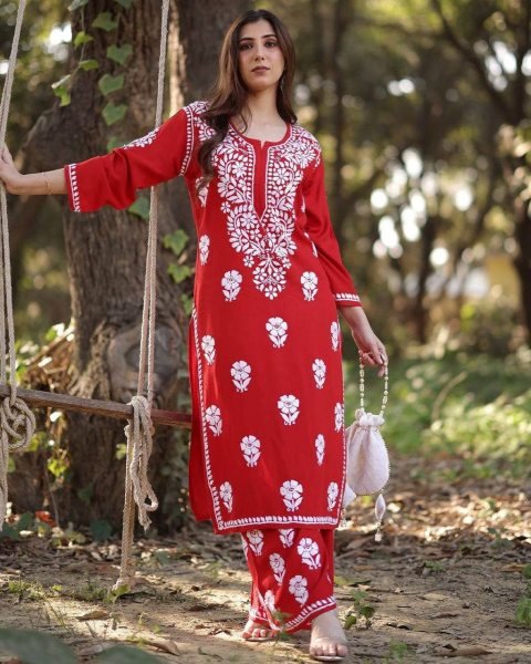 Exclusive Reyon Embroidered Kurti Plazzo Combo for Daily Wear Embroidery Kurtis 
