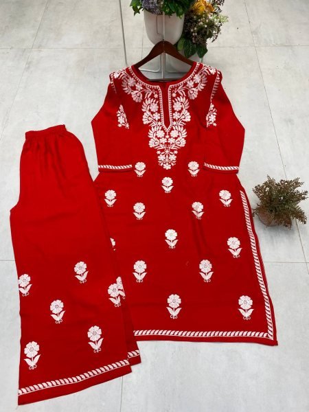 Exclusive Reyon Embroidered Kurti Plazzo Combo for Daily Wear Embroidery Kurtis 