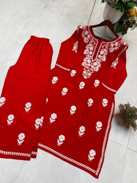 Exclusive Reyon Embroidered Kurti Plazzo Combo for Daily Wear Embroidery Kurtis 