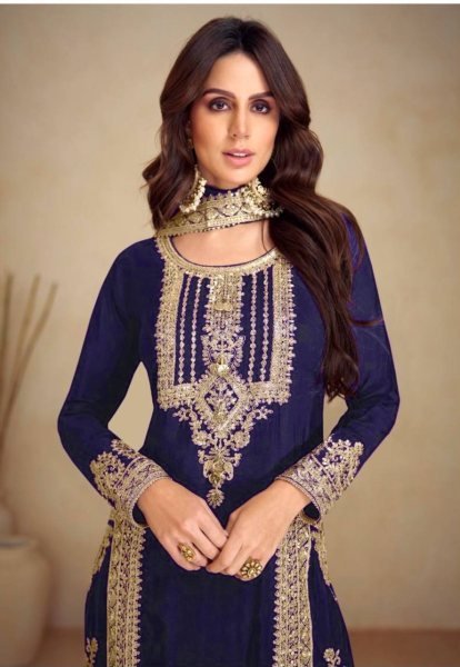 Exclusive Royal Blue  Chinon Sequence Embroidered  Kurti Suit for Party Wear Ready To Wear Collection