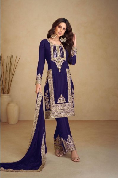 Exclusive Royal Blue  Chinon Sequence Embroidered  Kurti Suit for Party Wear Ready To Wear Collection