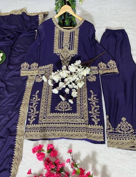 Exclusive Royal Blue  Chinon Sequence Embroidered  Kurti Suit for Party Wear Ready To Wear Collection