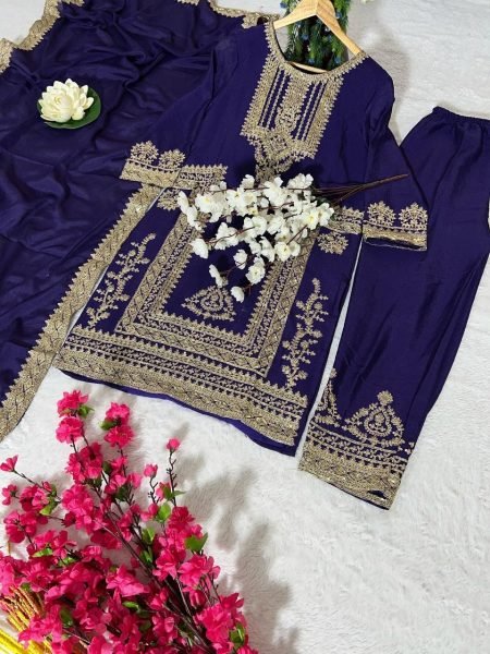 Exclusive Royal Blue  Chinon Sequence Embroidered  Kurti Suit for Party Wear Ready To Wear Collection