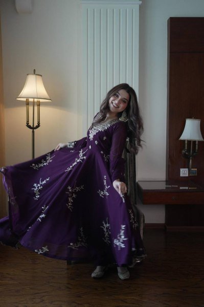Exclusive Royal Purple Fox Georgette Kurti Pant Dupatta Set with Sequins Embroidery Ready To Wear Collection