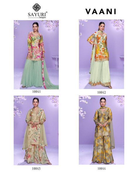 Exclusive Sayuri Vaani 4Pc Catalog Readymade Chinon Silk Designer Suits Wholesale Full Set Salwar Kameez
