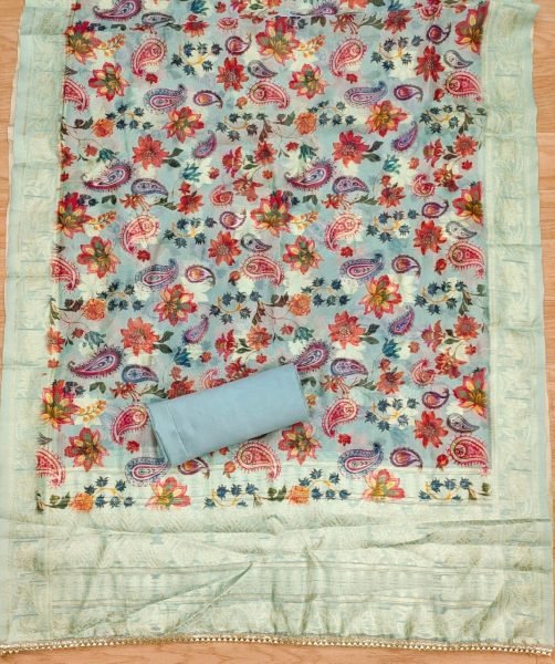 Exclusive Sea Green  Color Roman Silk and Digital Printed Dress Material  Color Set Matching Dress Material Wholesale
