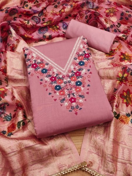 Exclusive Shell Pink Color Roman Silk and Digital Printed Dress Material  Color Set Matching Dress Material Wholesale