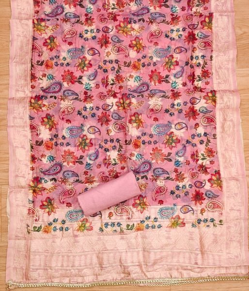 Exclusive Shell Pink Color Roman Silk and Digital Printed Dress Material  Color Set Matching Dress Material Wholesale