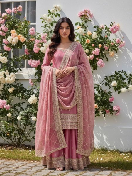 Exclusive Silk Plazzo suit Set With Heavy Embroidery And Sequins Work  Ready to Wear Collection Ready To Wear Suit