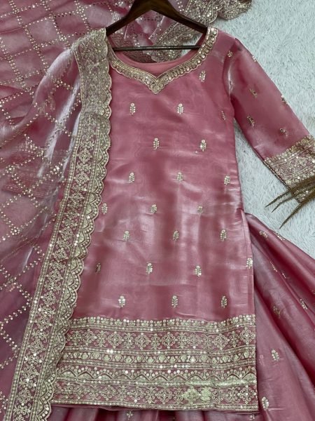 Exclusive Silk Plazzo suit Set With Heavy Embroidery And Sequins Work  Ready to Wear Collection Ready To Wear Collection