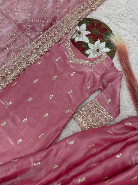 Exclusive Silk Plazzo suit Set With Heavy Embroidery And Sequins Work  Ready to Wear Collection Ready To Wear Collection