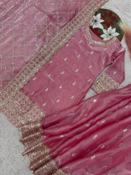 Exclusive Silk Plazzo suit Set With Heavy Embroidery And Sequins Work  Ready to Wear Collection Ready To Wear Collection