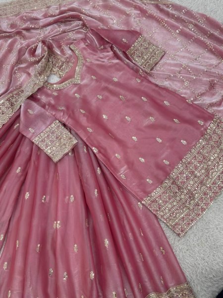Exclusive Silk Plazzo suit Set With Heavy Embroidery And Sequins Work  Ready to Wear Collection Ready To Wear Collection
