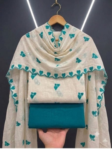 Exclusive Sky Blue Cotton 3 Piece Suit Set with Cora Cambric Multi Work Dupatta For Reseller Color Set Matching Dress Material Wholesale