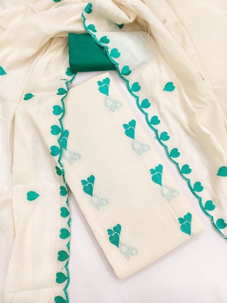 Exclusive Sky Blue Cotton 3 Piece Suit Set with Cora Cambric Multi Work Dupatta For Reseller Color Set Matching Dress Material Wholesale