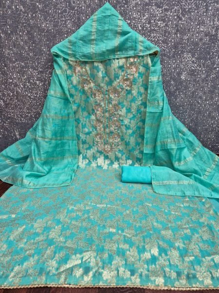 Exclusive Sky Blue Modal Jacquard Embroidered Suit with Santoon Bottom at Wholesale Color Set Matching Dress Material Wholesale