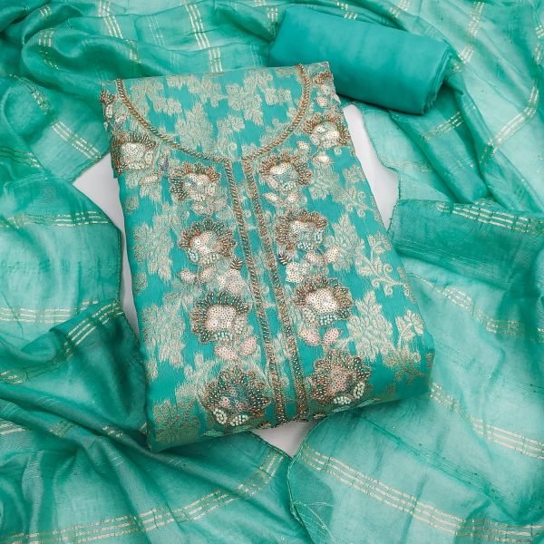 Exclusive Sky Blue Modal Jacquard Embroidered Suit with Santoon Bottom at Wholesale Color Set Matching Dress Material Wholesale