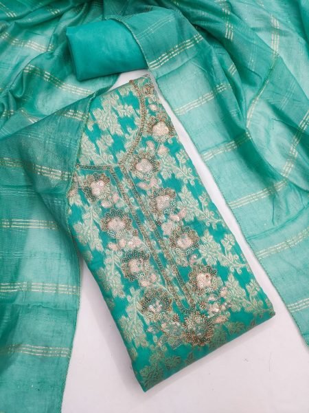 Exclusive Sky Blue Modal Jacquard Embroidered Suit with Santoon Bottom at Wholesale Color Set Matching Dress Material Wholesale