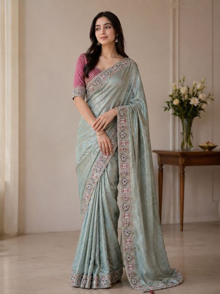 Exclusive Sky Blue Soft Silk Saree with Multi Coding Sequins and Jacquard Border Sarees 