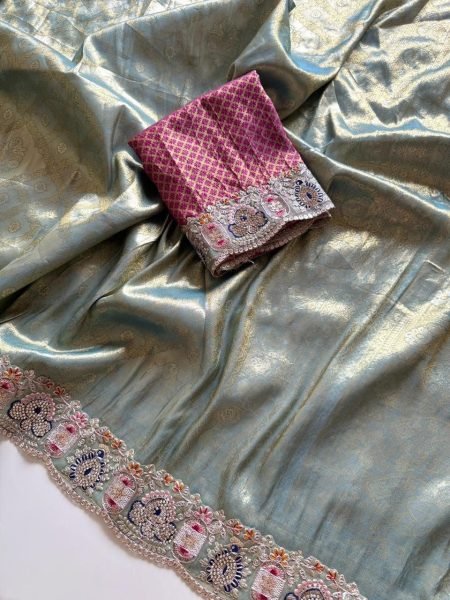 Exclusive Sky Blue Soft Silk Saree with Multi Coding Sequins and Jacquard Border Designer Wedding Sarees Wholesale