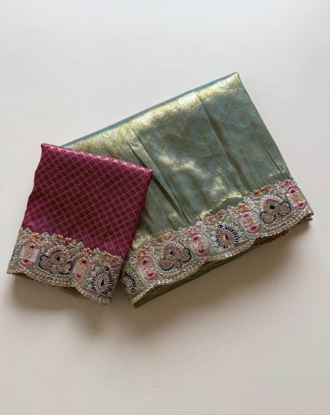 Exclusive Sky Blue Soft Silk Saree with Multi Coding Sequins and Jacquard Border Designer Wedding Sarees Wholesale
