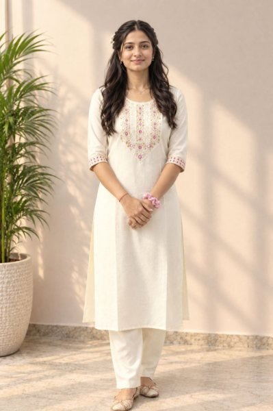 Exclusive White Designer Cotton Slub Kurti with Matching Cotton Bottom at Wholesale Rate Cotton Kurtis Wholesale