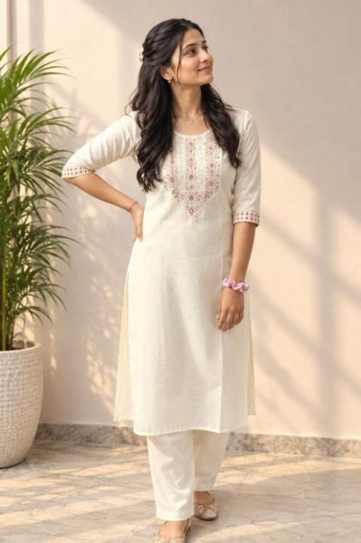 Exclusive White Designer Cotton Slub Kurti with Matching Cotton Bottom at Wholesale Rate Cotton Kurtis Wholesale