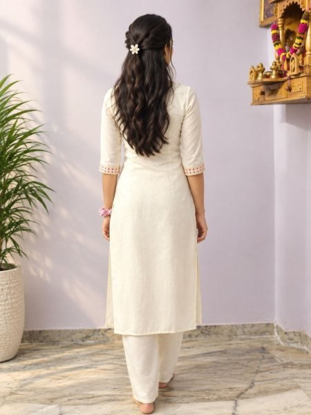 Exclusive White Designer Cotton Slub Kurti with Matching Cotton Bottom at Wholesale Rate Cotton Kurtis Wholesale