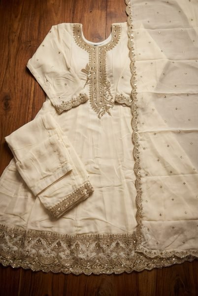 Exclusive White Festive Wear Silk Suit with Rich Embroidery and Designer Bottom For Bulk Order Anarakali Gown Wholesale