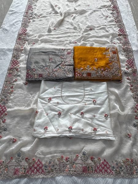 Exclusive White Tissue Silk Saree with Heavy Slub Silk Blouse For Festival Collection  Silk Sarees Wholesale
