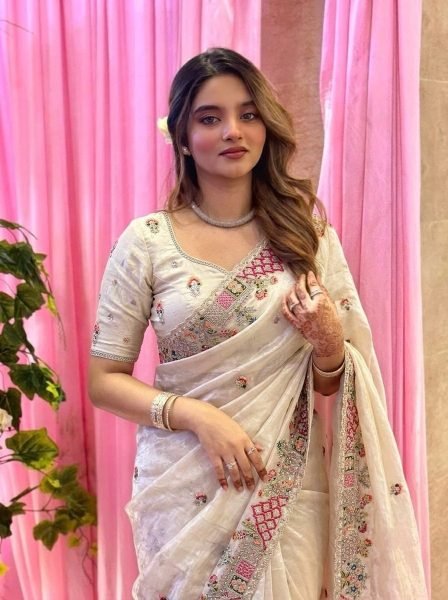 Exclusive White Tissue Silk Saree with Heavy Slub Silk Blouse For Festival Collection  Silk Sarees Wholesale