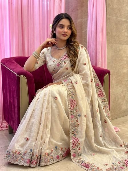 Exclusive White Tissue Silk Saree with Heavy Slub Silk Blouse For Festival Collection  Silk Sarees Wholesale