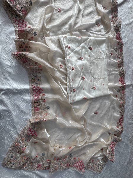 Exclusive White Tissue Silk Saree with Heavy Slub Silk Blouse For Festival Collection  Silk Sarees Wholesale