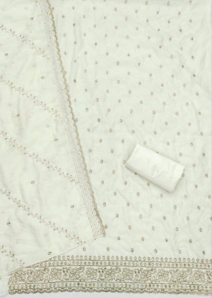 Exclusive White Vichitra Silk Dress Material with Sequins Work and Dupatta Full Set Dress Material