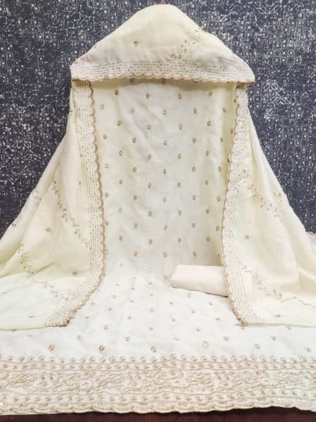 Exclusive White Vichitra Silk Dress Material with Sequins Work and Dupatta Full Set Dress Material